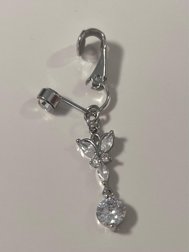 QWALIT Fake Belly Ring Fake Belly Piercing Fake Belly Button Ring Fake Belly Button Piercing Clip on Belly Button Rings Butterfly Heart Silver Gold - Image 1